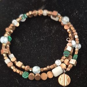 Kardashian Kollection Brown and Green Beaded Bracelet